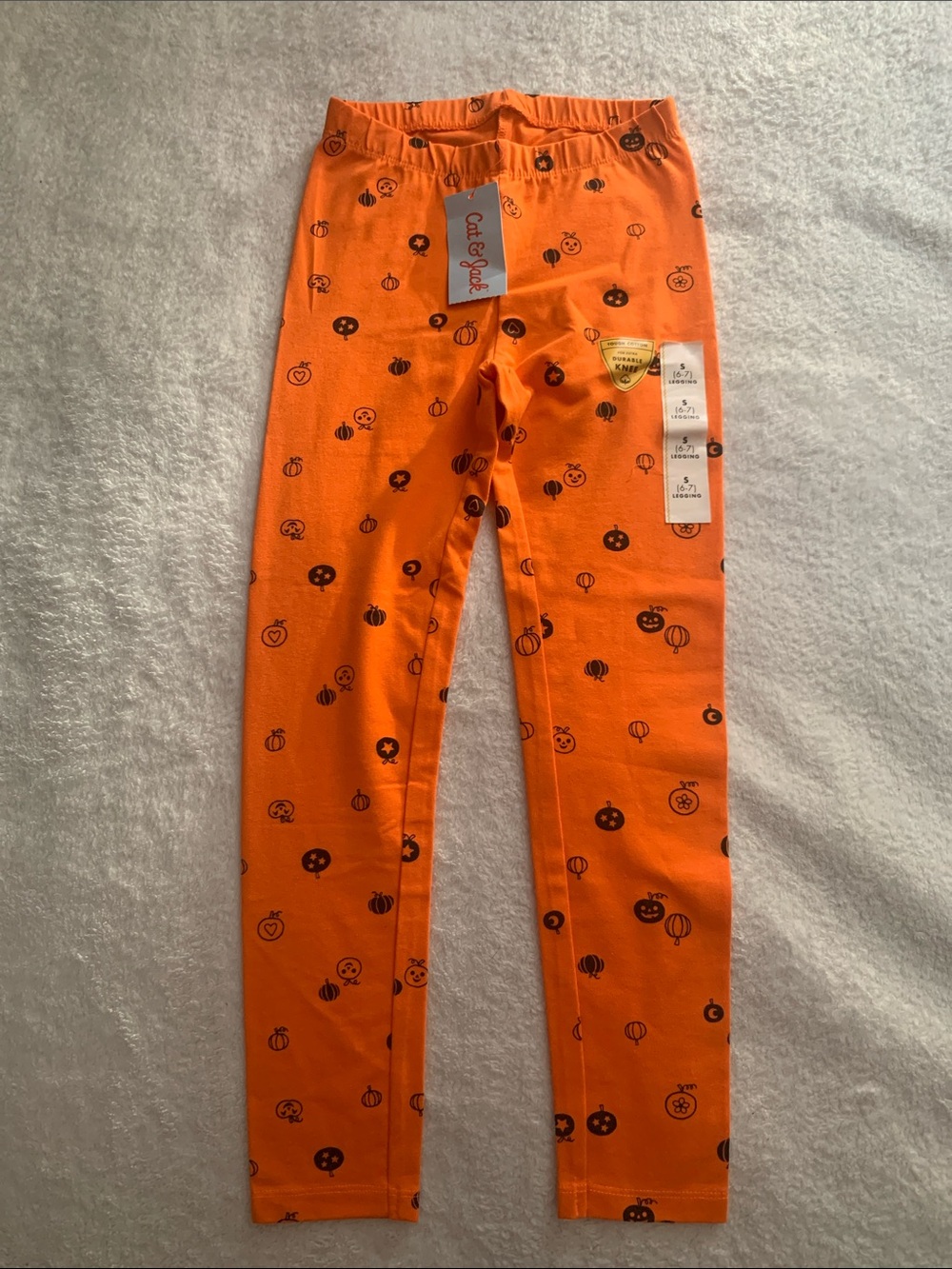 Cat & Jack Bright Orange Leggings with Black Pumpkin Print